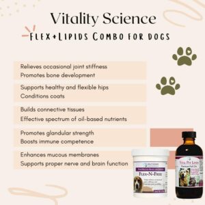 Vitality Science Flex N Free + Vital Pet Lipids for Dogs | 2 Part Program | Promotes Bone Development & Joint Health | Relieves Stiffness | Neurological & Hormonal Support | 100% Safe (Large)