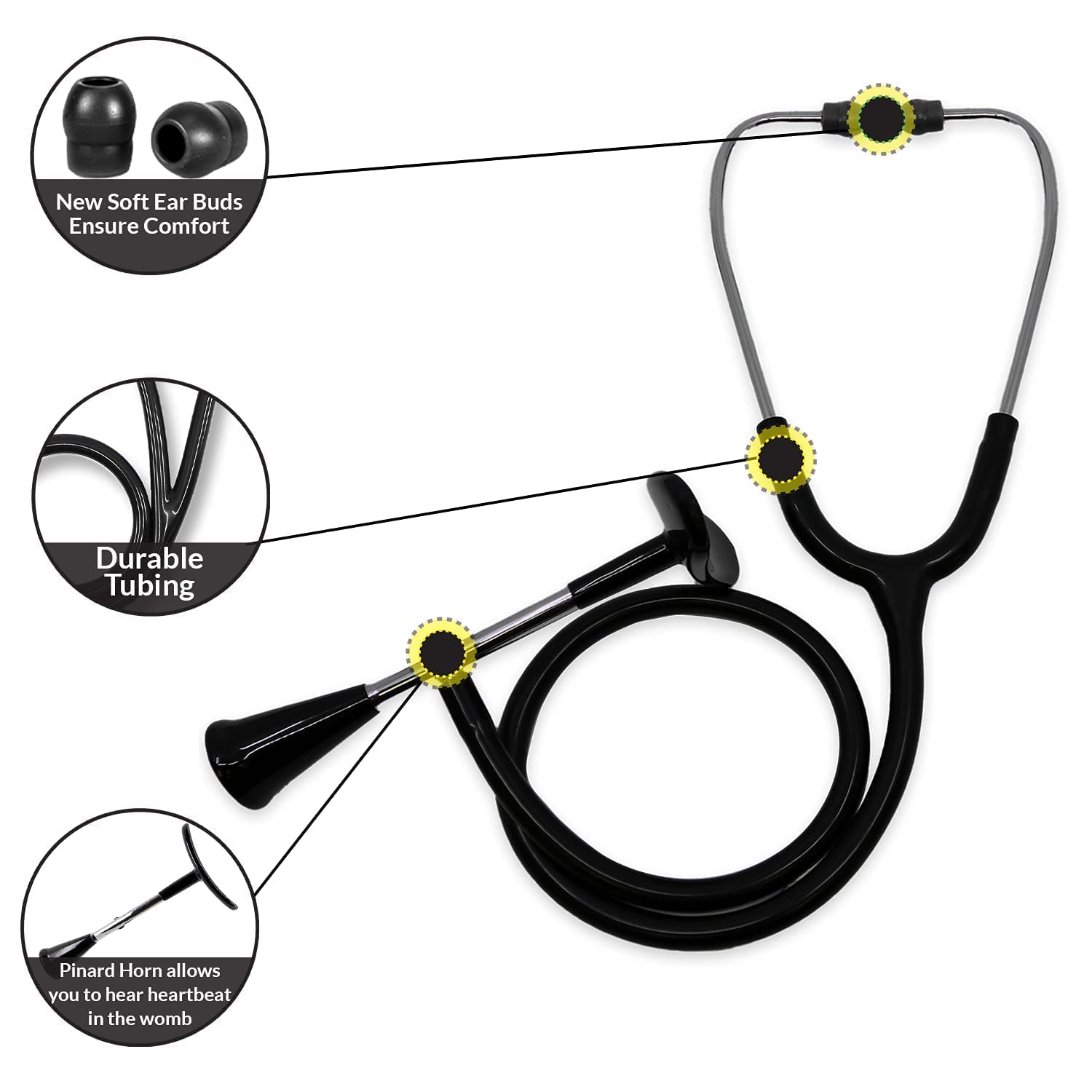 Dixie EMS Fetal Stethoscope for Baby’s Heartbeat Detection, Latex-Free Fetoscope with Pinard Horn and Soft Earbuds, 22”