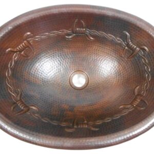 SimplyCopper 19" Oval County Style Copper Bath Sink with Barb Wire Design