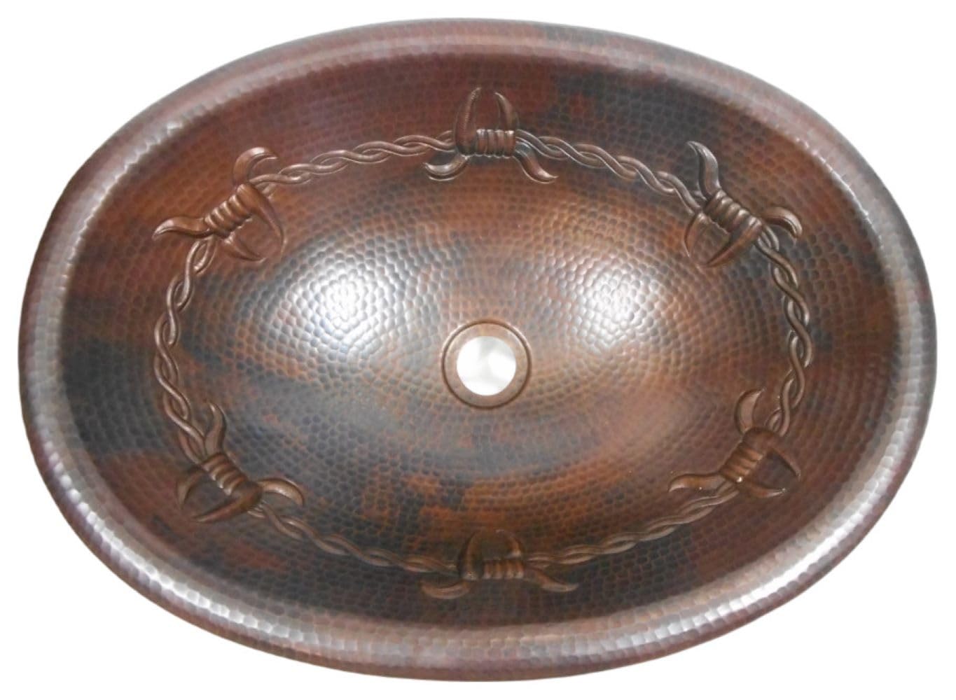 SimplyCopper 19" Oval County Style Copper Bath Sink with Barb Wire Design