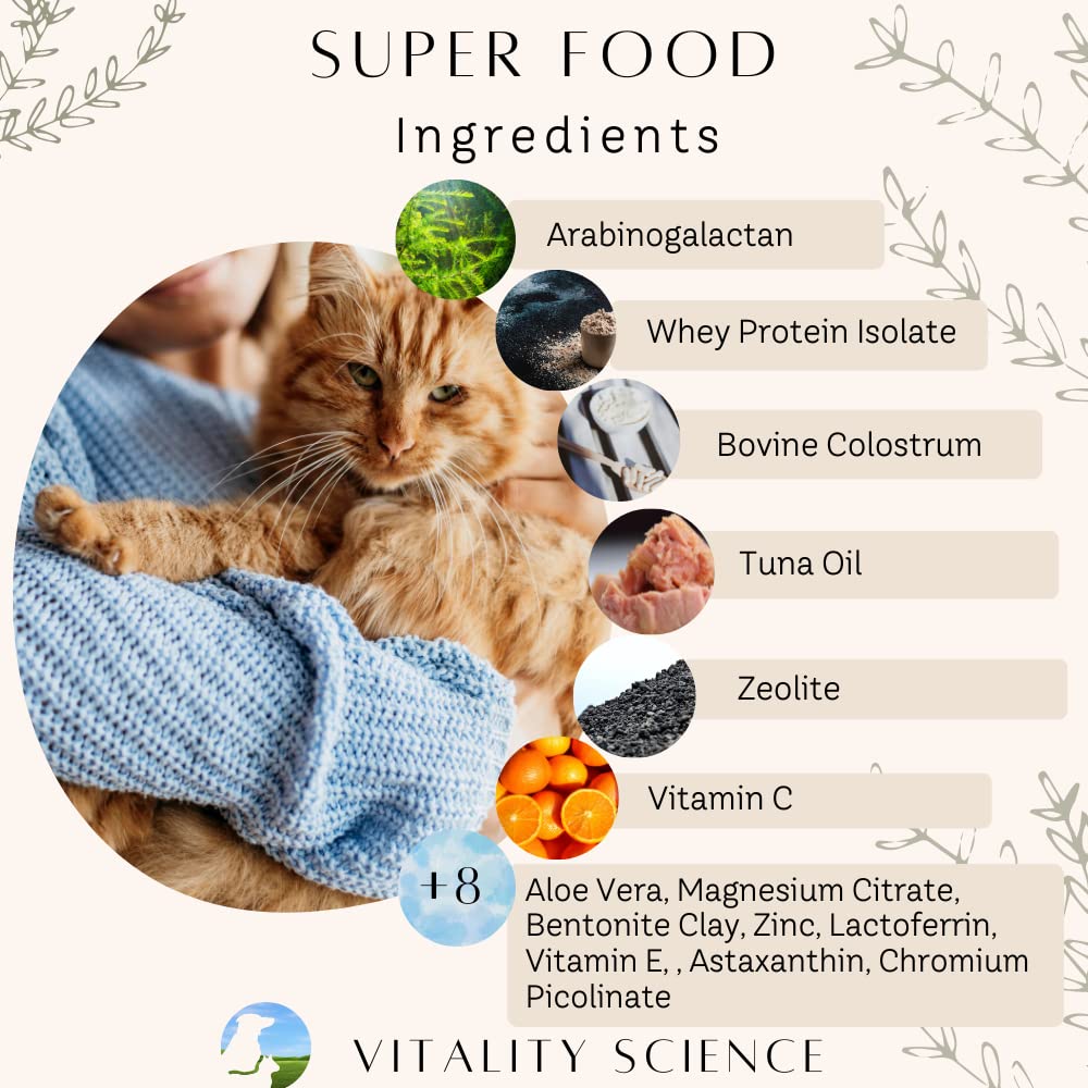 Vitality Science Super Food for Cats | High Potency Multi-Vitamin and Mineral Supplement | Increases Energy and Vitality | 100% Natural (60g)