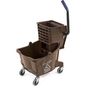 carlisle foodservice products mop bucket with side-press wringer for floor cleaning, restaurants, offices, and janitorial use, polyproylene, 26 quarts, brown