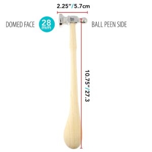 The Beadsmith Two-Sided Chasing Hammer - 10.75 Inches Wooden Handle, 2.25” Steel Head with a 14mm Ball Pein & 1.1"/ 28mm Domed Face - Tool Used to Add Texture and Dimension to Metalwork, 4oz./113g