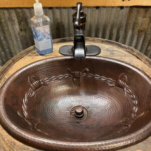 SimplyCopper 19" Oval County Style Copper Bath Sink with Barb Wire Design