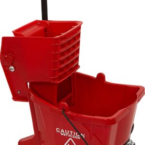 Carlisle FoodService Products Mop Bucket with Side-Press Wringer for Floor Cleaning, Restaurants, Offices, And Janitorial Use, Polyproylene, 26 Quarts, Red