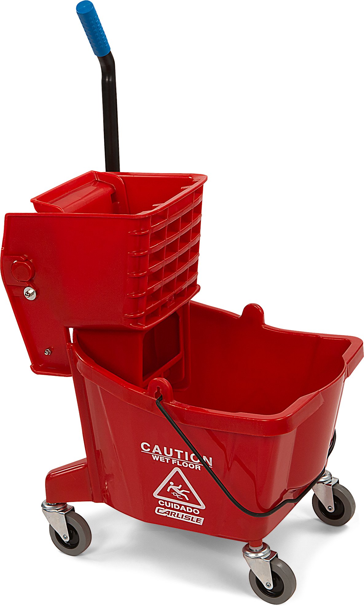 Carlisle FoodService Products Mop Bucket with Side-Press Wringer for Floor Cleaning, Restaurants, Offices, And Janitorial Use, Polyproylene, 26 Quarts, Red