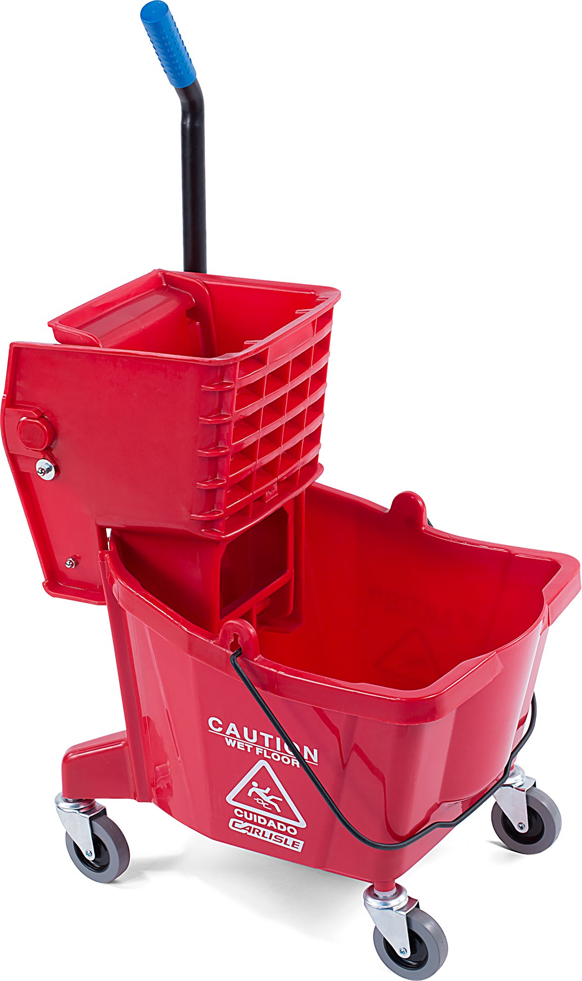 Carlisle FoodService Products Mop Bucket with Side-Press Wringer for Floor Cleaning, Restaurants, Offices, And Janitorial Use, Polyproylene, 26 Quarts, Red