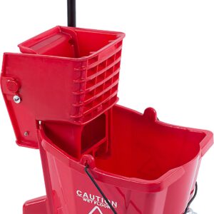 Carlisle FoodService Products Mop Bucket with Side-Press Wringer for Floor Cleaning, Restaurants, Offices, And Janitorial Use, Polyproylene, 26 Quarts, Red