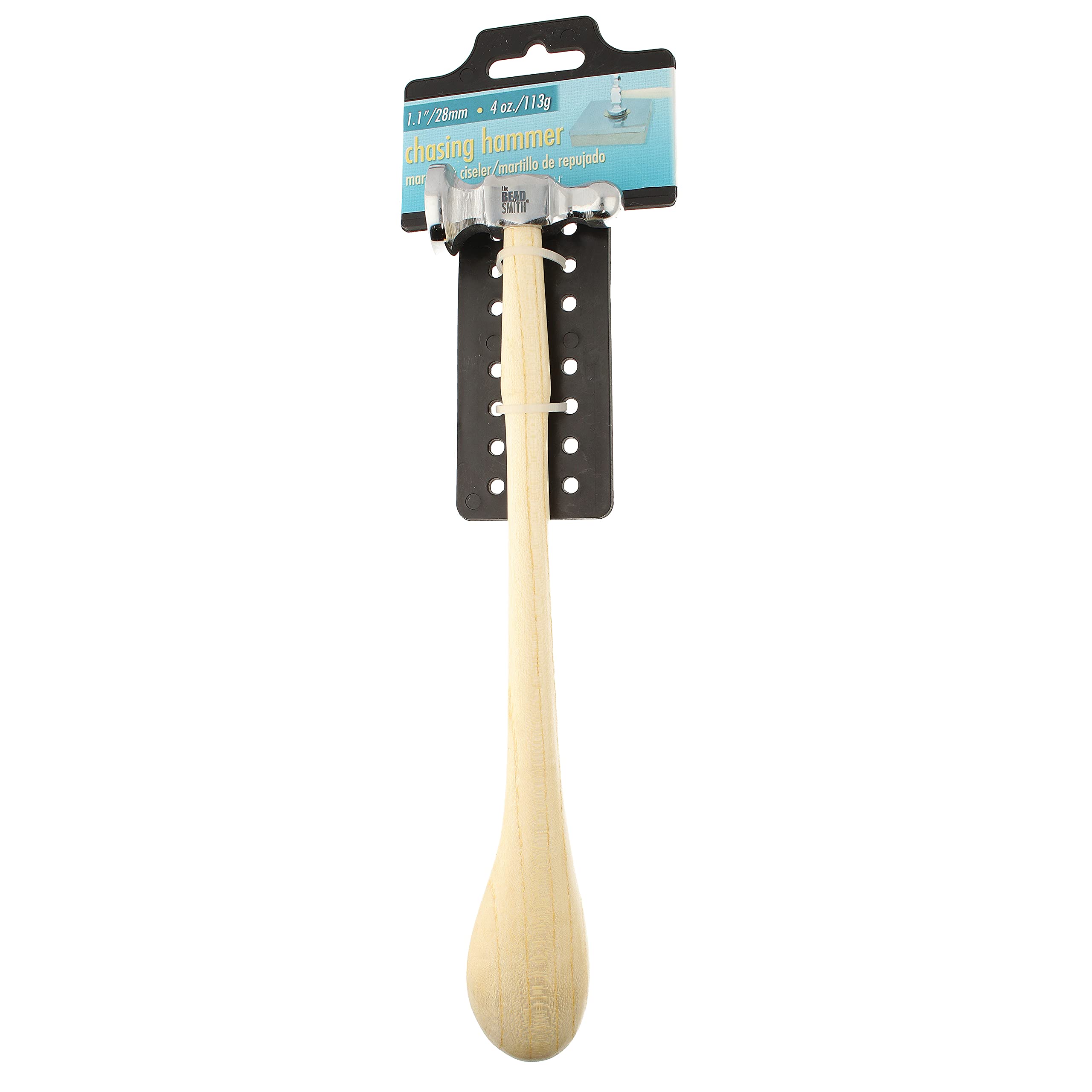 The Beadsmith Two-Sided Chasing Hammer - 10.75 Inches Wooden Handle, 2.25” Steel Head with a 14mm Ball Pein & 1.1"/ 28mm Domed Face - Tool Used to Add Texture and Dimension to Metalwork, 4oz./113g