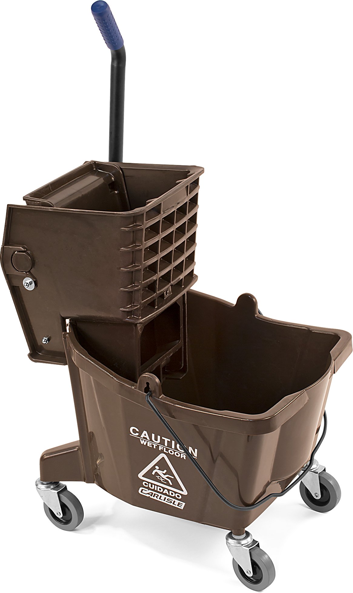 Carlisle FoodService Products Mop Bucket with Side-Press Wringer for Floor Cleaning, Restaurants, Offices, And Janitorial Use, Polyproylene, 26 Quarts, Brown