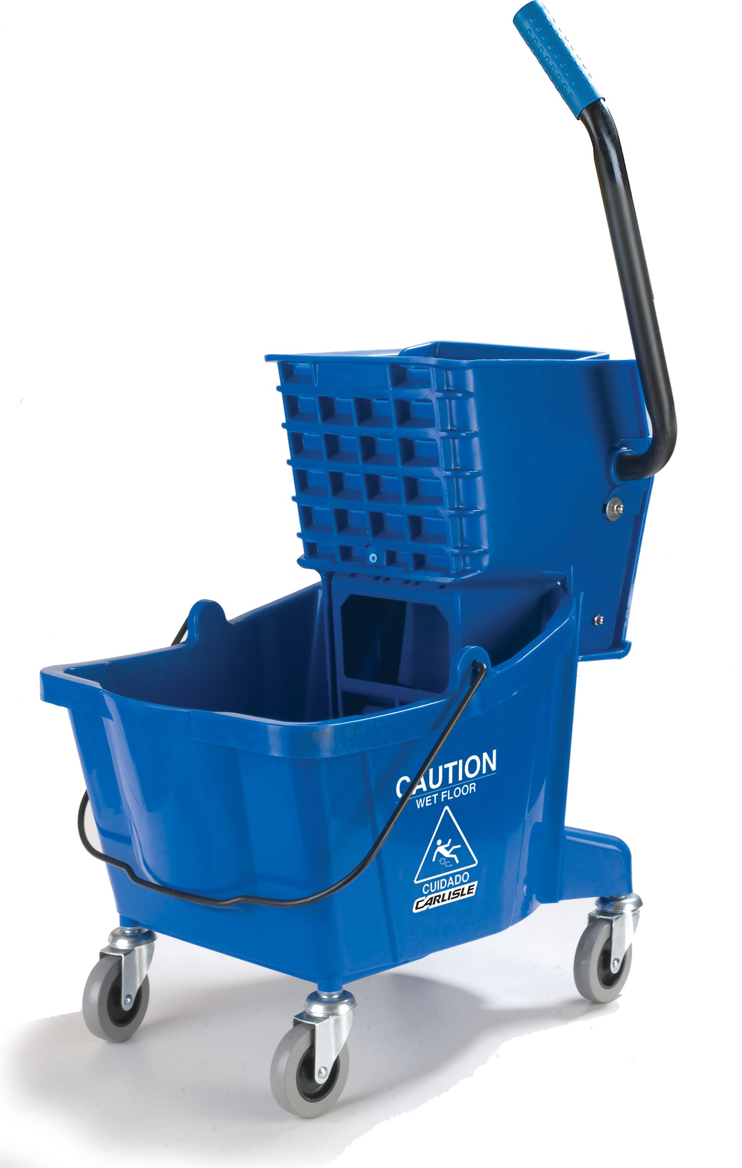 Carlisle FoodService Products Mop Bucket with Side-Press Wringer for Floor Cleaning, Restaurants, Offices, And Janitorial Use, Polyproylene, 26 Quarts, Blue