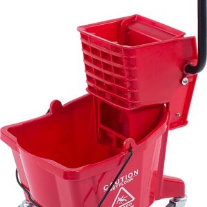 Carlisle FoodService Products Mop Bucket with Side-Press Wringer for Floor Cleaning, Restaurants, Offices, And Janitorial Use, Polyproylene, 26 Quarts, Red