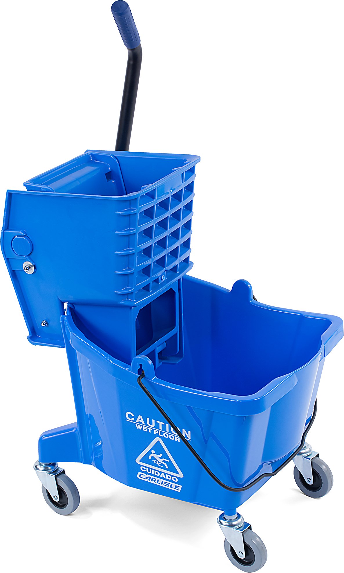 Carlisle FoodService Products Mop Bucket with Side-Press Wringer for Floor Cleaning, Restaurants, Offices, And Janitorial Use, Polyproylene, 26 Quarts, Blue