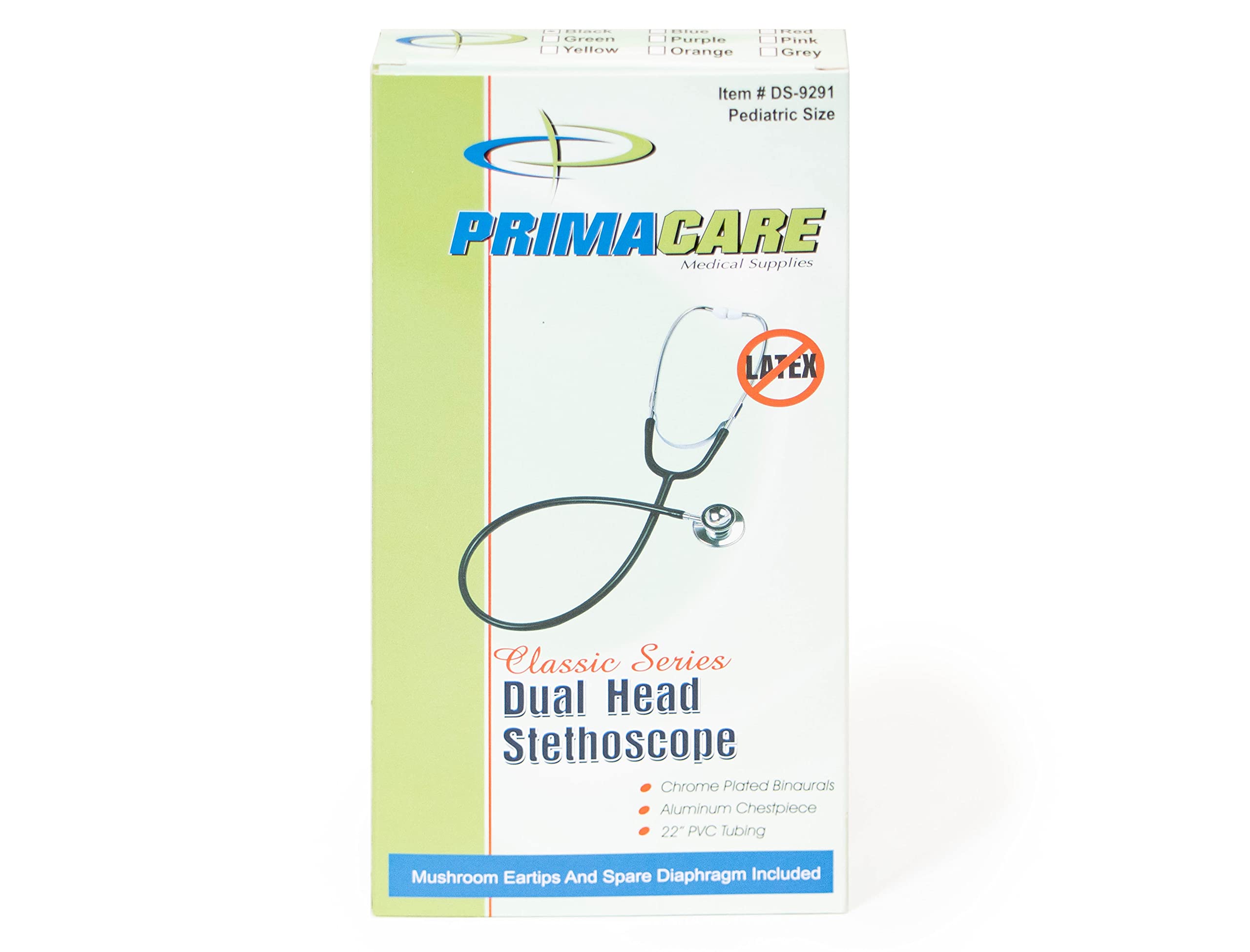 Primacare DS-9291-BK Pediatric Size 22 Inch Stethoscope for Clinical and Screening Instruments, Lightweight and Aluminum Dual Head Flexible Stethoscope, Black