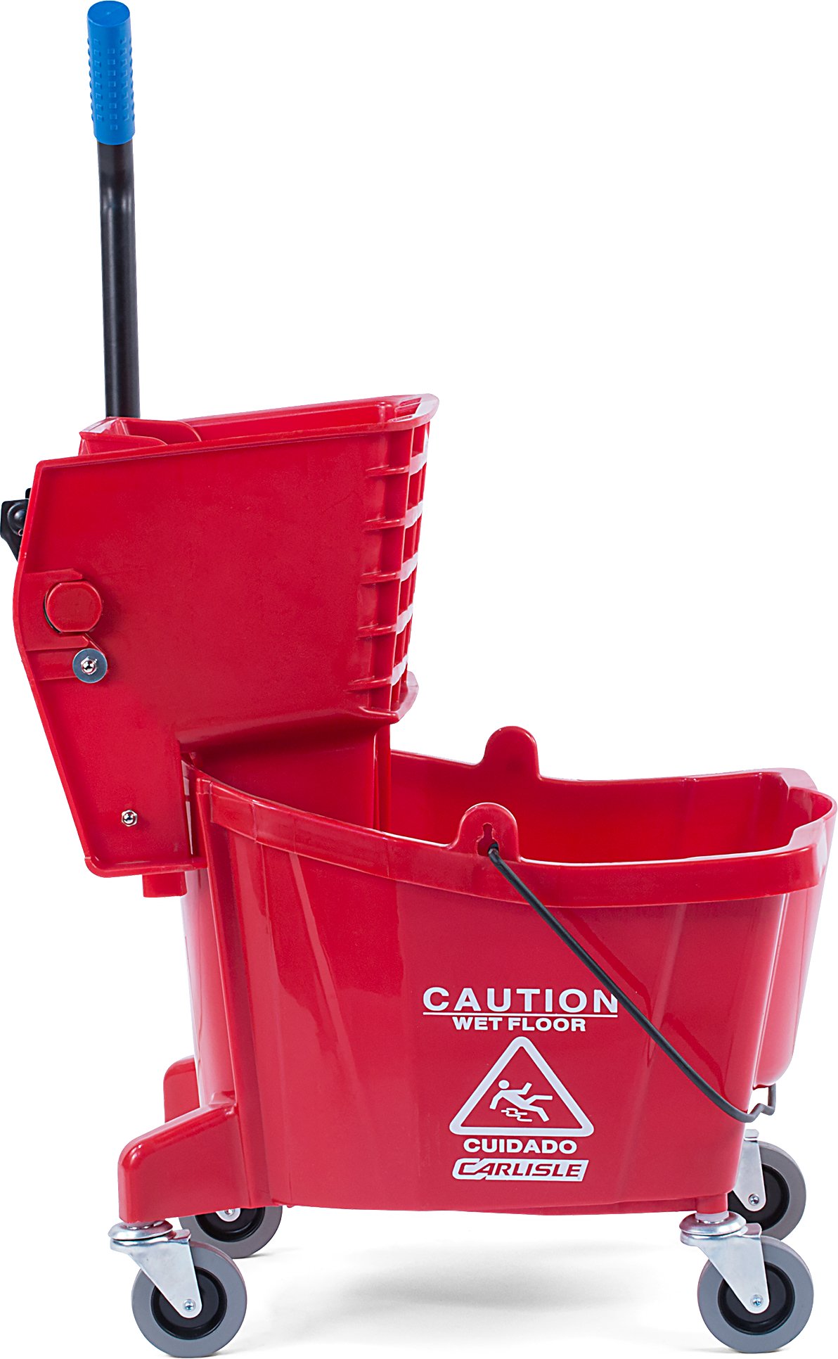 Carlisle FoodService Products Mop Bucket with Side-Press Wringer for Floor Cleaning, Restaurants, Offices, And Janitorial Use, Polyproylene, 26 Quarts, Red