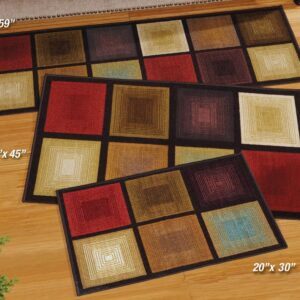 Collections Etc Optic Squares Skid-Resistant and Nonslip Accent Rug with Burnished Autumn Red, Brown and Beige, Brown, 26 X 45