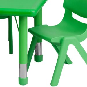 Flash Furniture Emmy 24''W x 48''L Rectangular Green Plastic Height Adjustable Activity Table Set with 4 Chairs