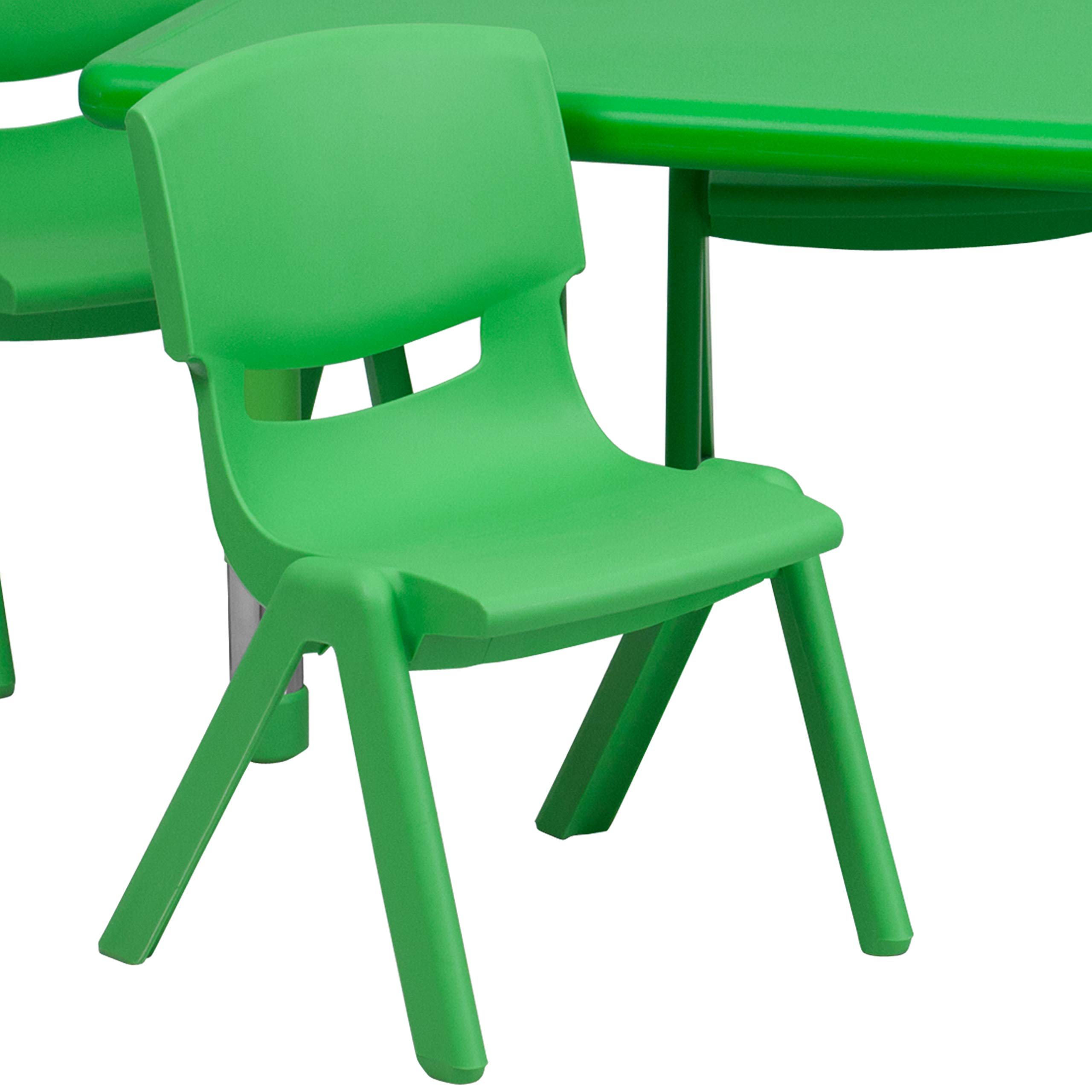 Flash Furniture Emmy 24''W x 48''L Rectangular Green Plastic Height Adjustable Activity Table Set with 4 Chairs