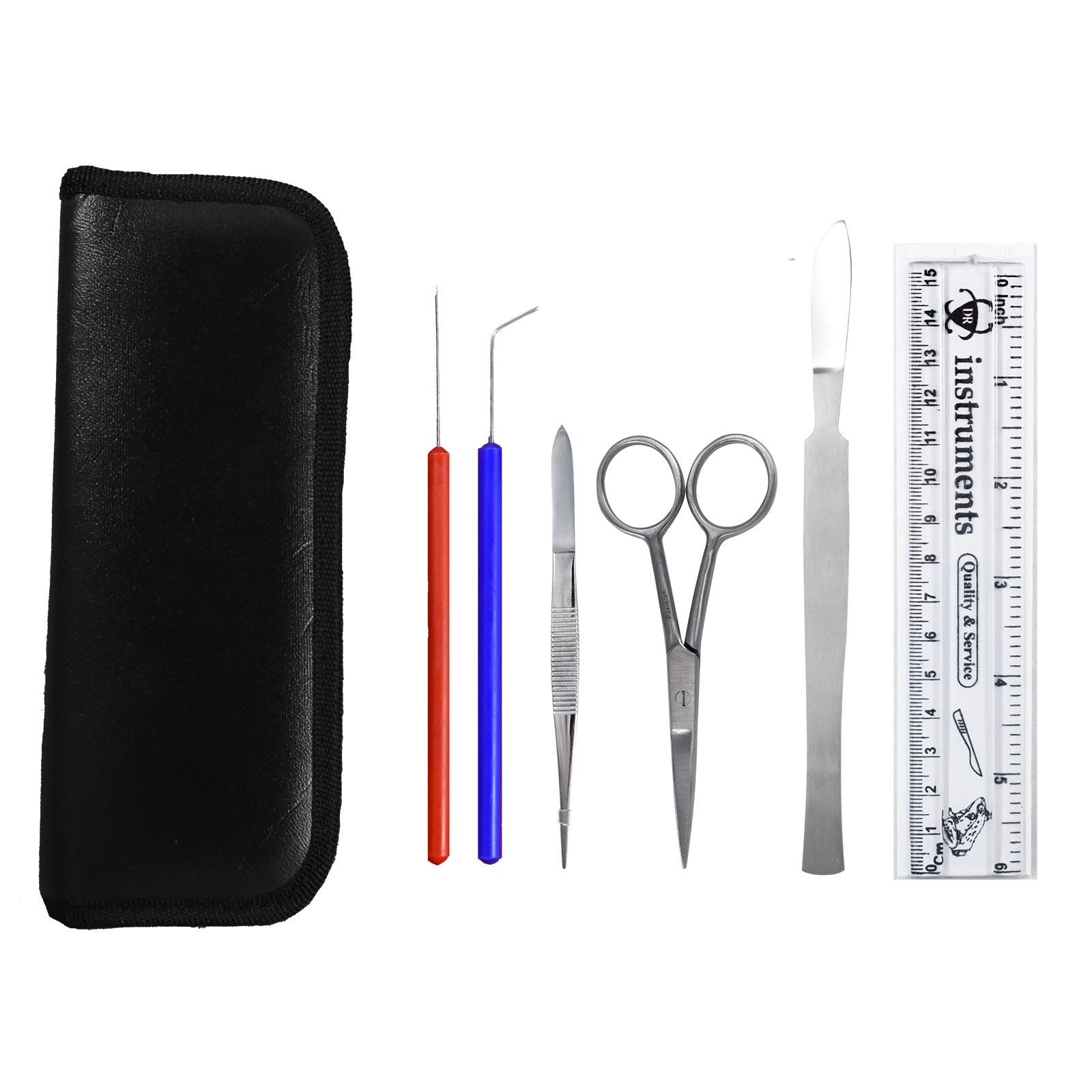 DR Instruments 60ZP Fine Zippy Dissection Kit, Grade: 9 to 12 and for Community College levels, Stainless Steel Precision Ground Scissors and Super Sharp Scalpel (8 PC Kit), Compact Zippered Case.