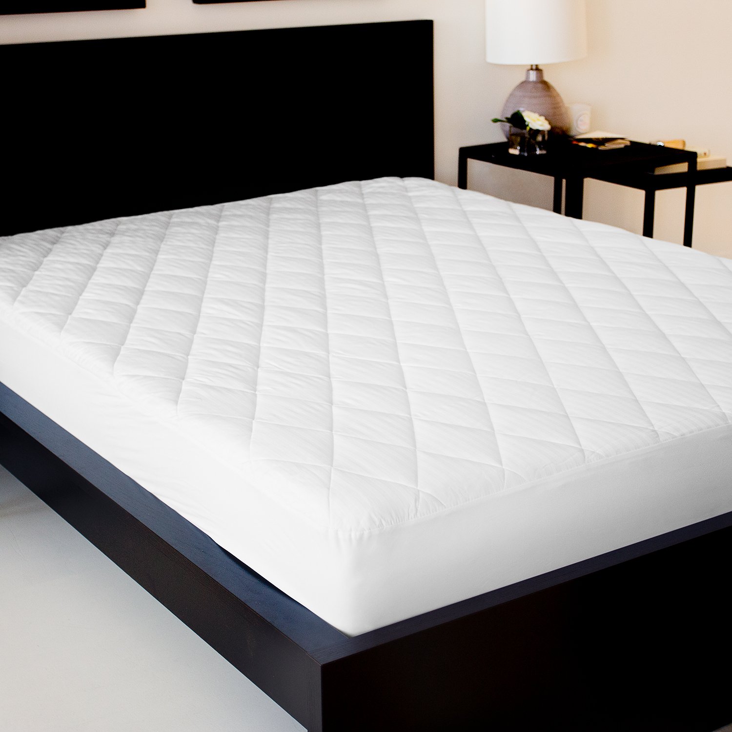 MALOUF SLEEP TITE Quilted Mattress Pad with Soft Down Alternative Fill-Hypoallergenic, Queen, White