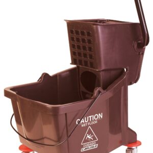 Carlisle FoodService Products Mop Bucket with Side-Press Wringer for Floor Cleaning, Restaurants, Offices, And Janitorial Use, Polyproylene, 26 Quarts, Brown