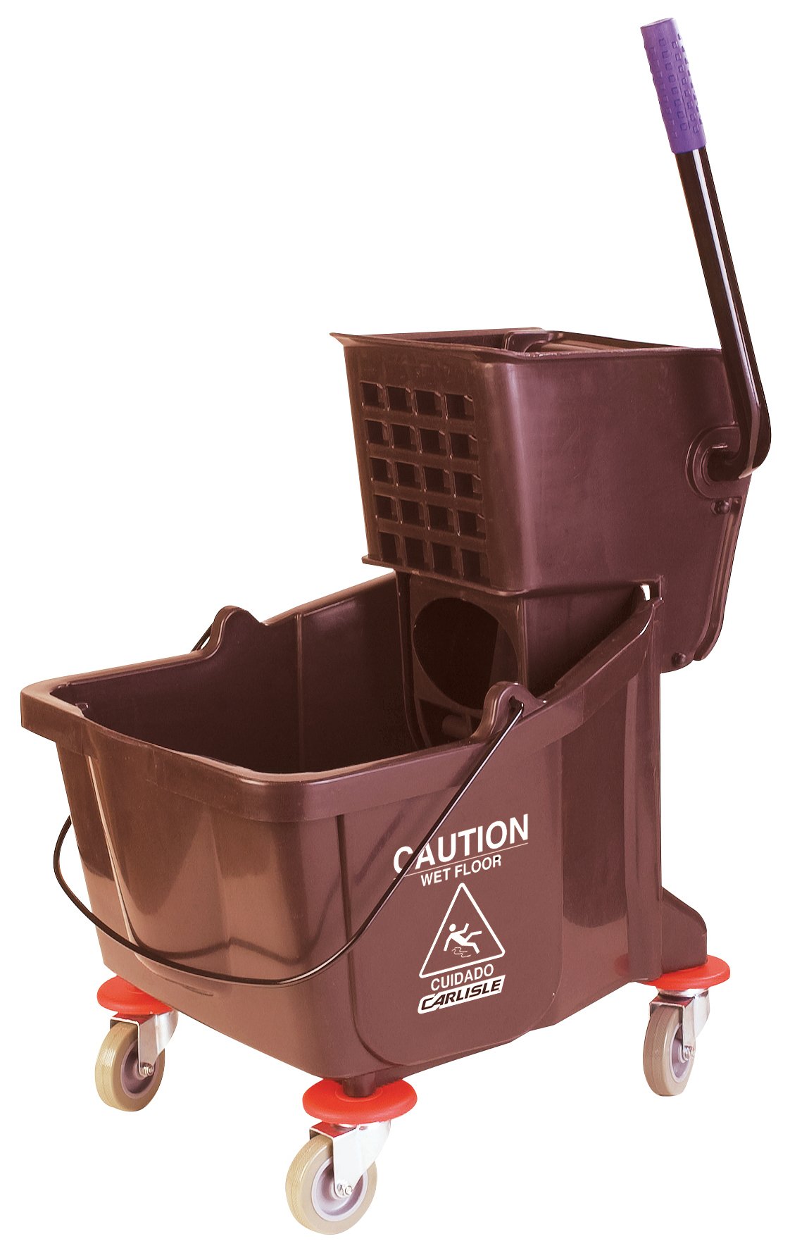 Carlisle FoodService Products Mop Bucket with Side-Press Wringer for Floor Cleaning, Restaurants, Offices, And Janitorial Use, Polyproylene, 26 Quarts, Brown