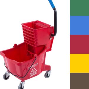 Carlisle FoodService Products Mop Bucket with Side-Press Wringer for Floor Cleaning, Restaurants, Offices, And Janitorial Use, Polyproylene, 26 Quarts, Red