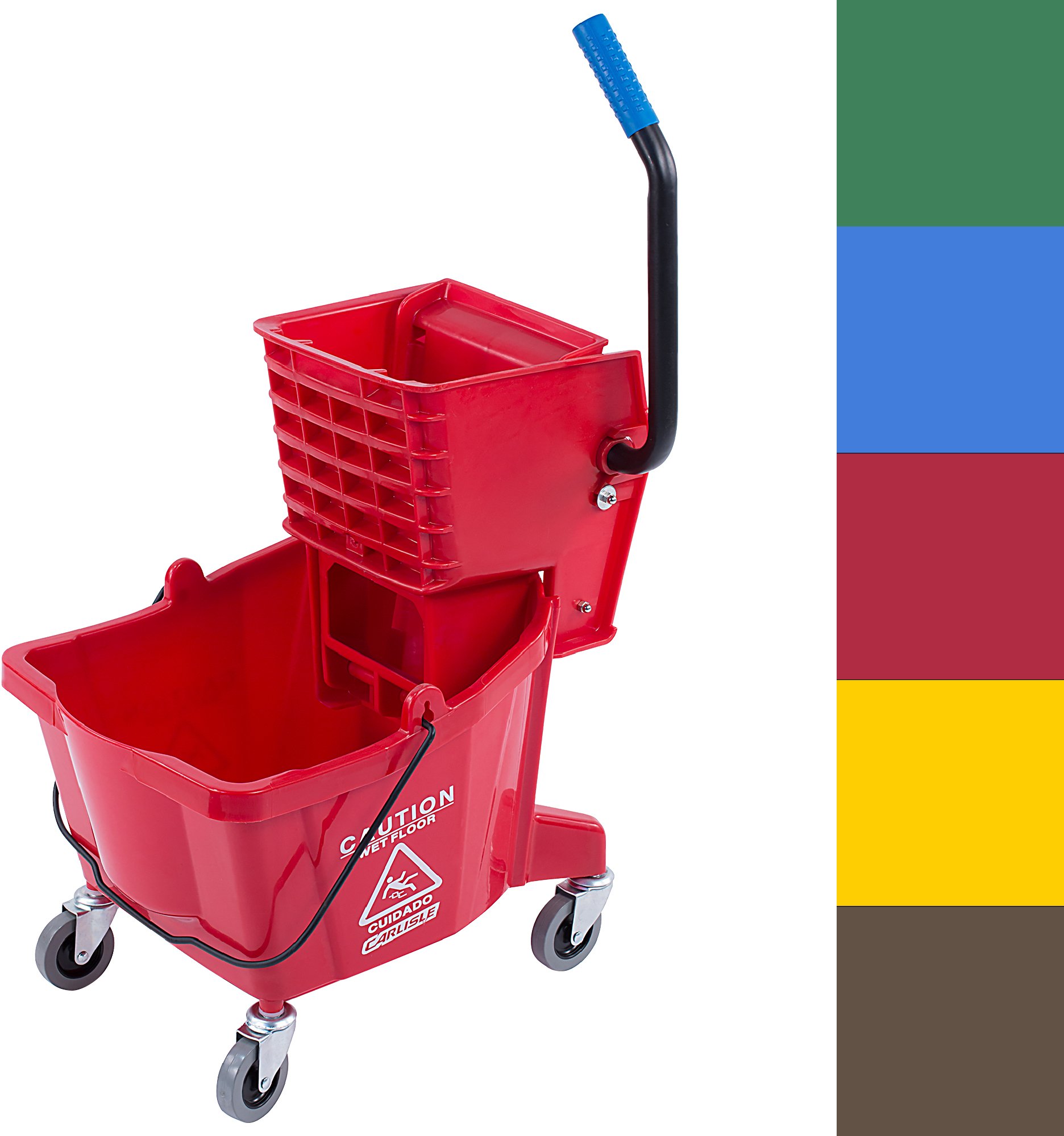 Carlisle FoodService Products Mop Bucket with Side-Press Wringer for Floor Cleaning, Restaurants, Offices, And Janitorial Use, Polyproylene, 26 Quarts, Red