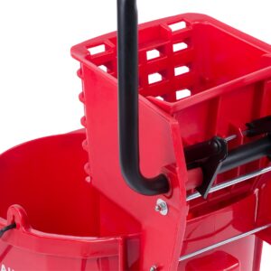 Carlisle FoodService Products Mop Bucket with Side-Press Wringer for Floor Cleaning, Restaurants, Offices, And Janitorial Use, Polyproylene, 26 Quarts, Red