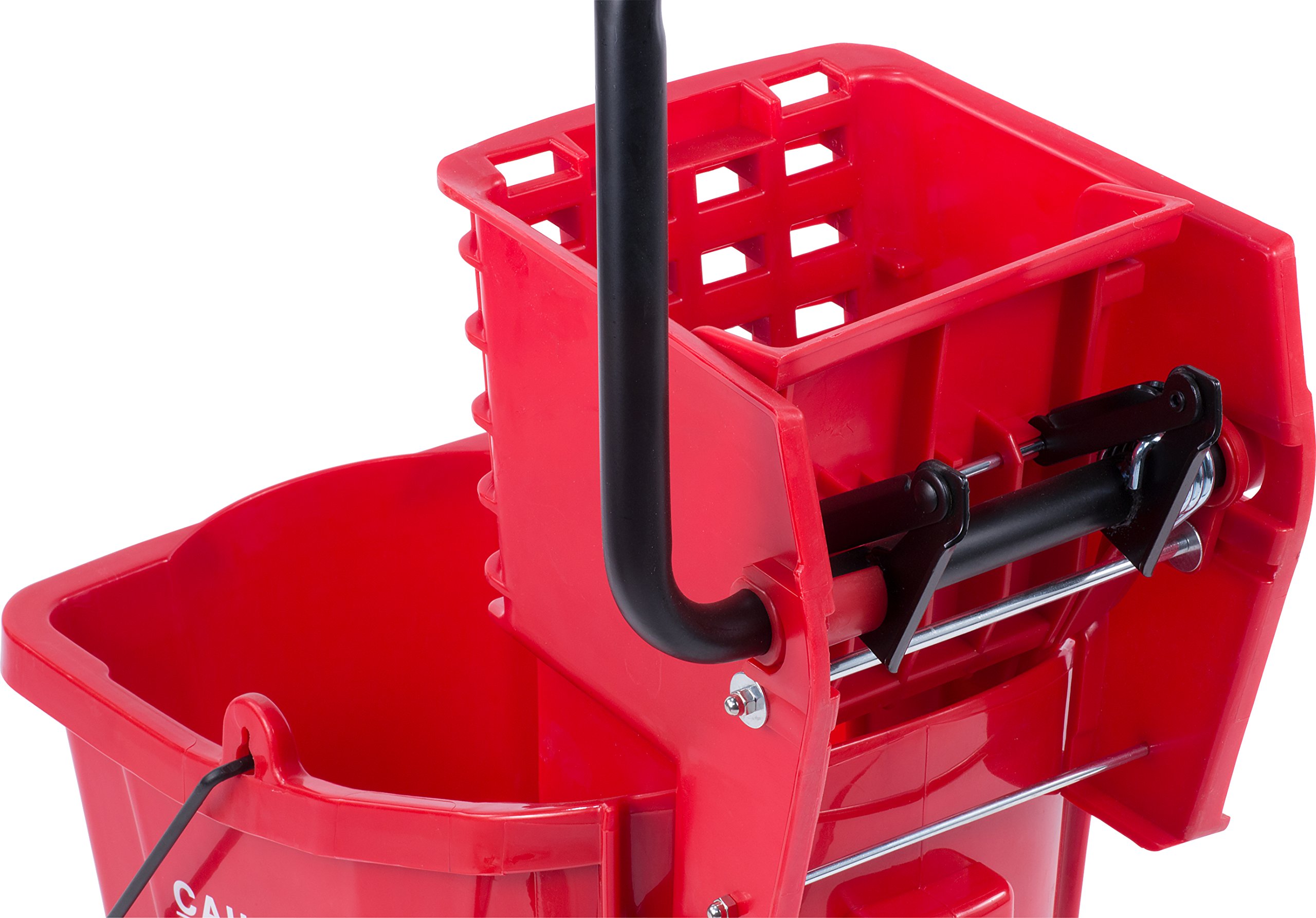 Carlisle FoodService Products Mop Bucket with Side-Press Wringer for Floor Cleaning, Restaurants, Offices, And Janitorial Use, Polyproylene, 26 Quarts, Red