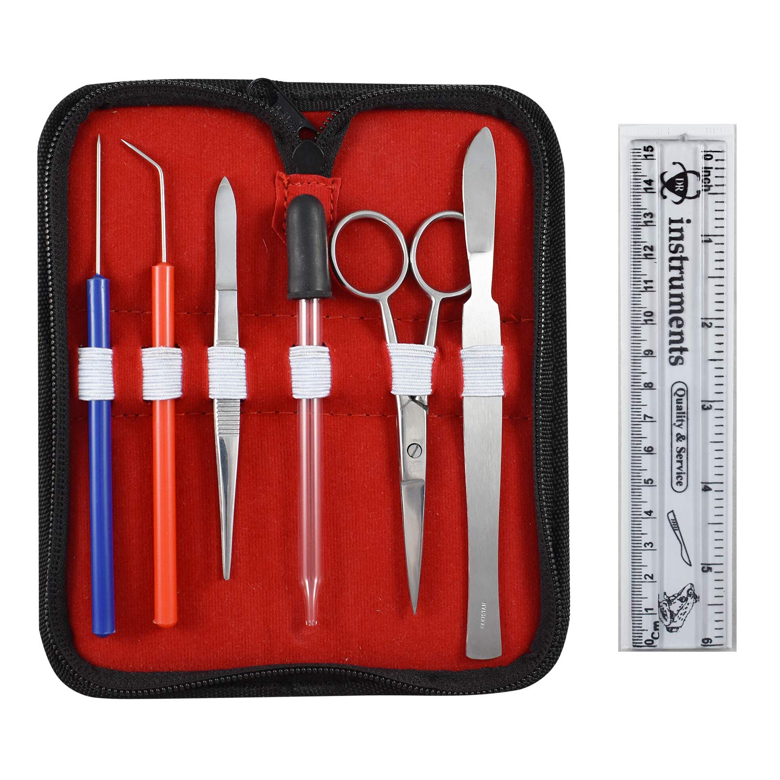 DR Instruments 60ZP Fine Zippy Dissection Kit, Grade: 9 to 12 and for Community College levels, Stainless Steel Precision Ground Scissors and Super Sharp Scalpel (8 PC Kit), Compact Zippered Case.