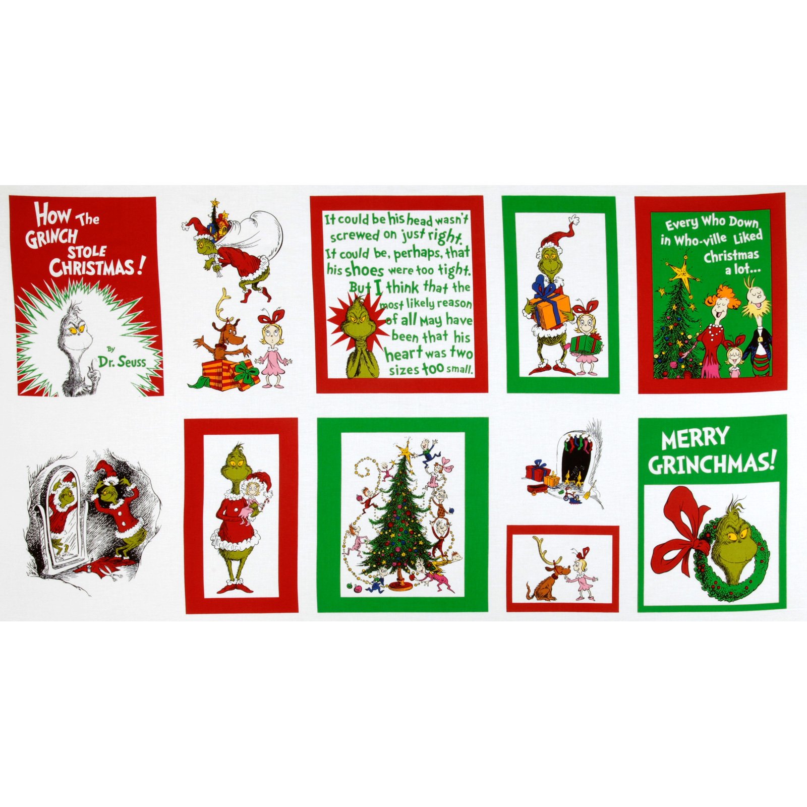 44'' Wide Kaufman How The Grinch Stole Christmas Merry Grinchmas Quilt Panel Multi Fabric By The Panel