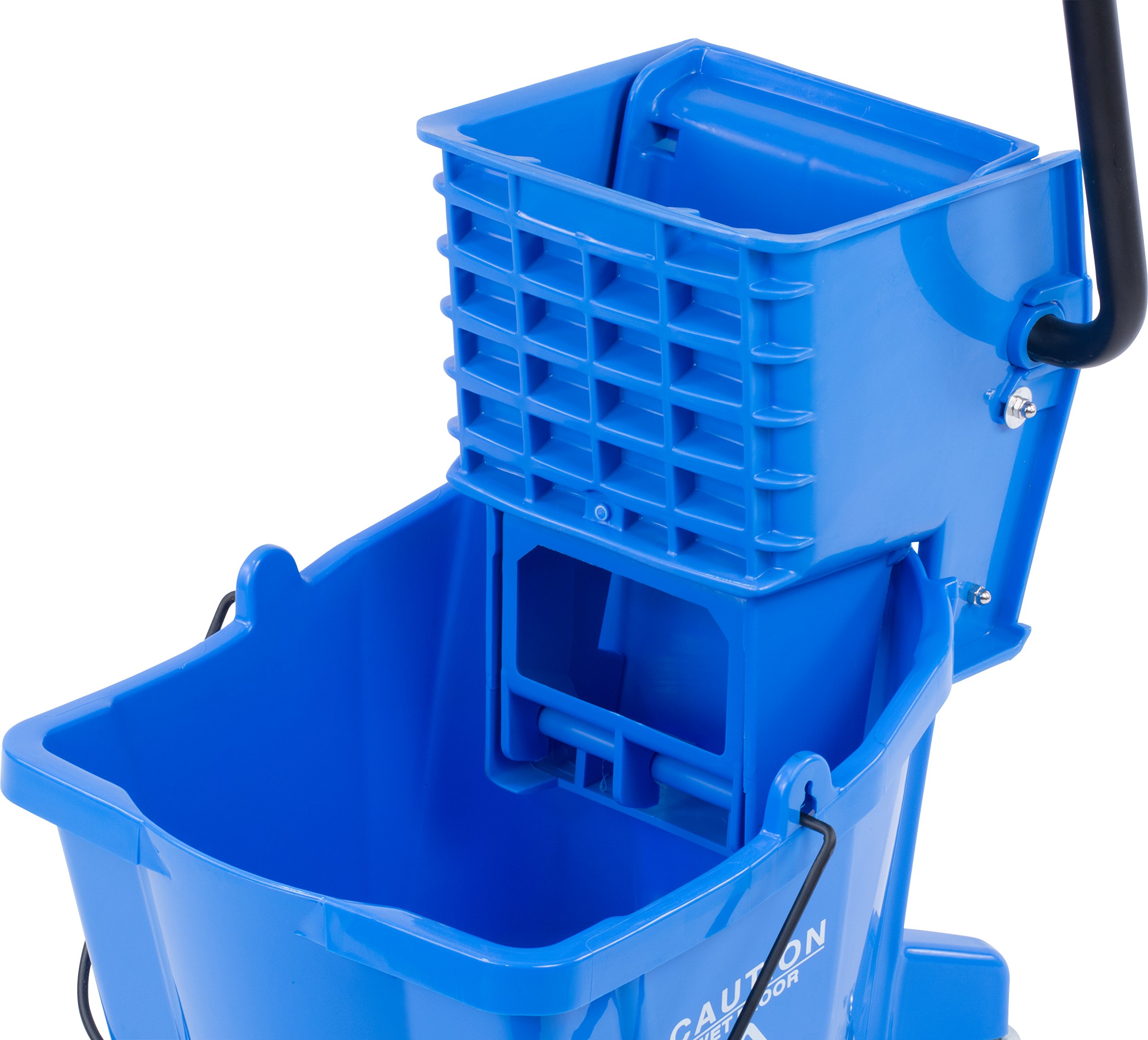 Carlisle FoodService Products Mop Bucket with Side-Press Wringer for Floor Cleaning, Restaurants, Offices, And Janitorial Use, Polyproylene, 26 Quarts, Blue