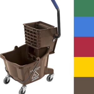 Carlisle FoodService Products Mop Bucket with Side-Press Wringer for Floor Cleaning, Restaurants, Offices, And Janitorial Use, Polyproylene, 26 Quarts, Brown