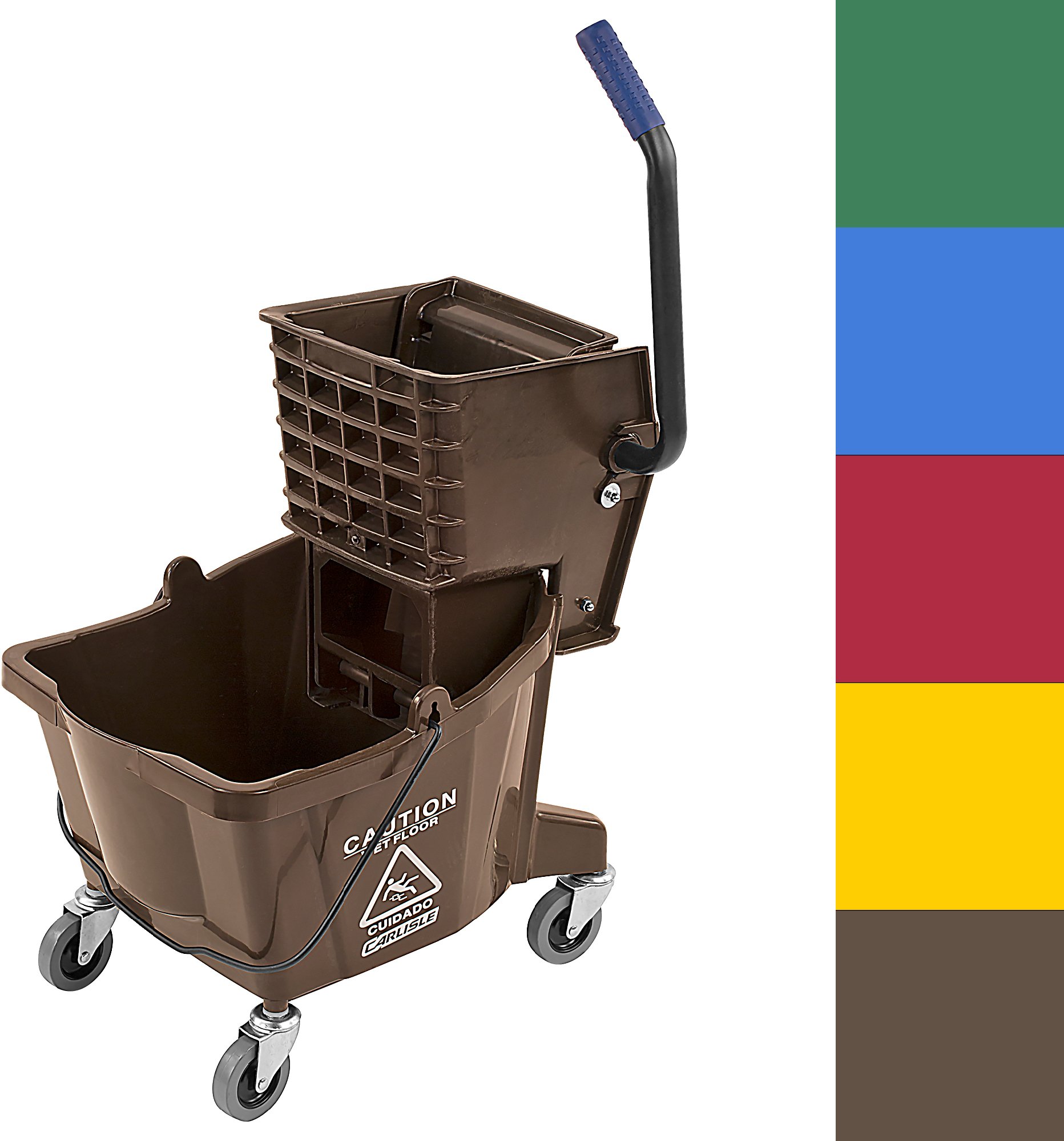 Carlisle FoodService Products Mop Bucket with Side-Press Wringer for Floor Cleaning, Restaurants, Offices, And Janitorial Use, Polyproylene, 26 Quarts, Brown