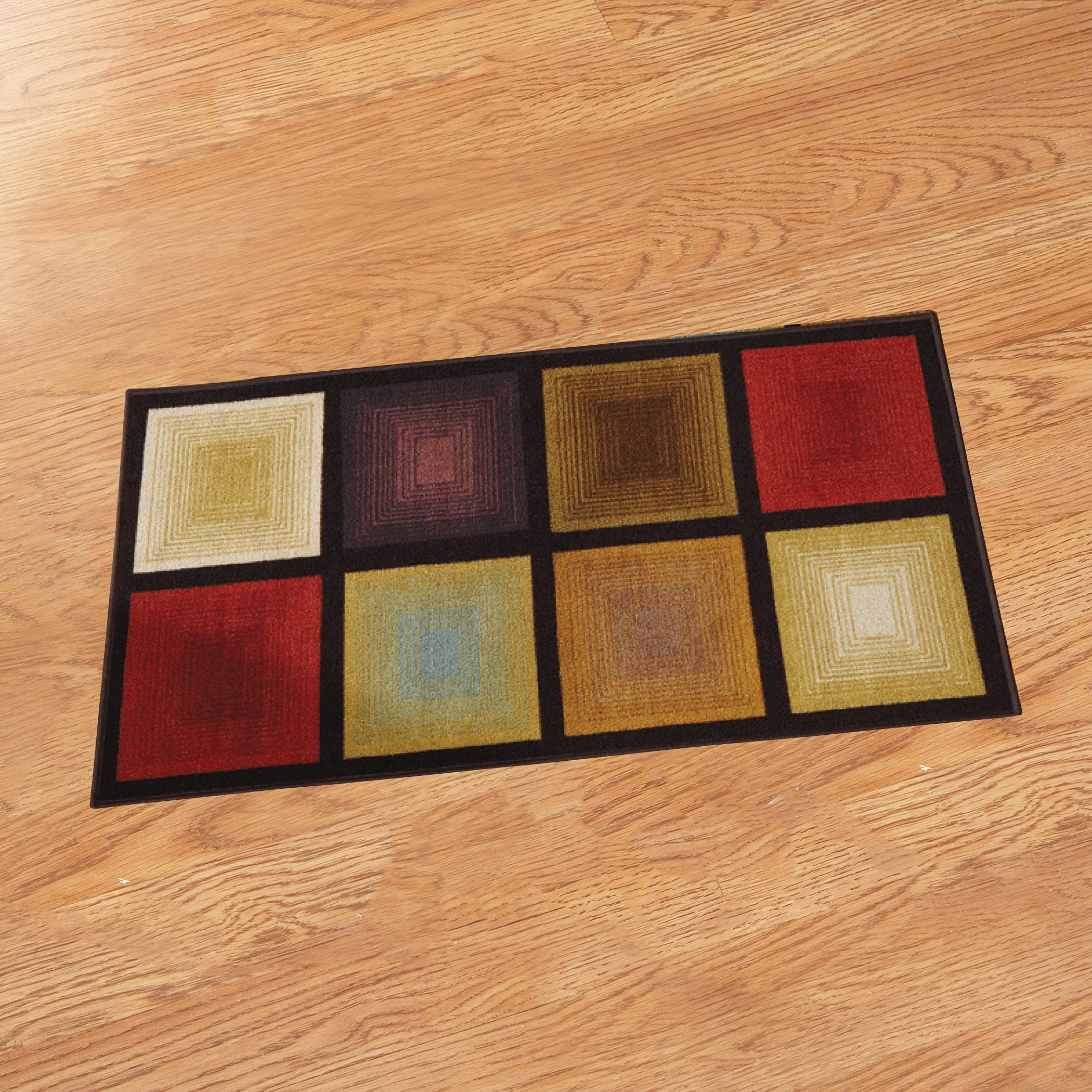 Collections Etc Optic Squares Skid-Resistant and Nonslip Accent Rug with Burnished Autumn Red, Brown and Beige, Brown, 26 X 45