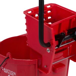 Carlisle FoodService Products Mop Bucket with Side-Press Wringer for Floor Cleaning, Restaurants, Offices, And Janitorial Use, Polyproylene, 26 Quarts, Red