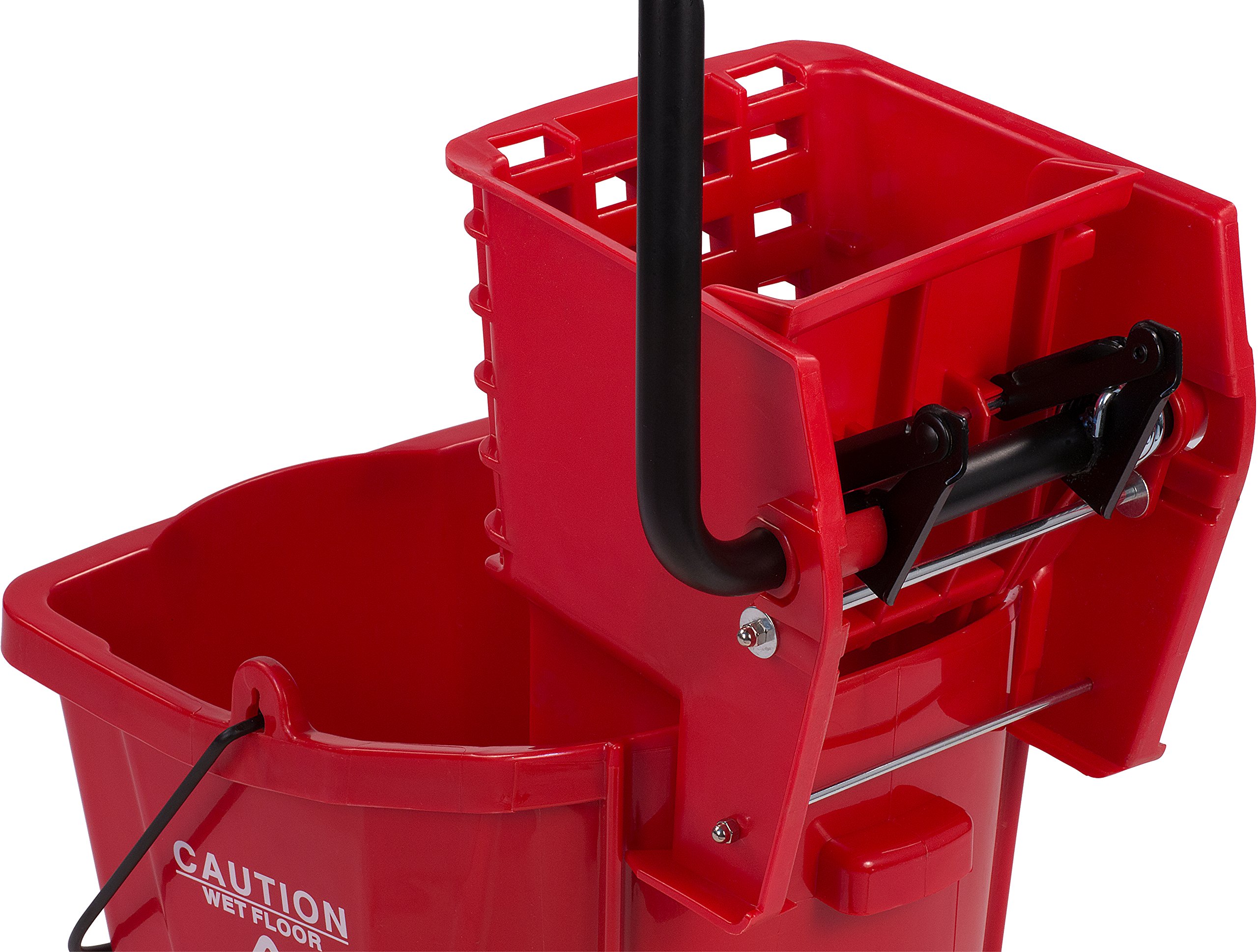 Carlisle FoodService Products Mop Bucket with Side-Press Wringer for Floor Cleaning, Restaurants, Offices, And Janitorial Use, Polyproylene, 26 Quarts, Red