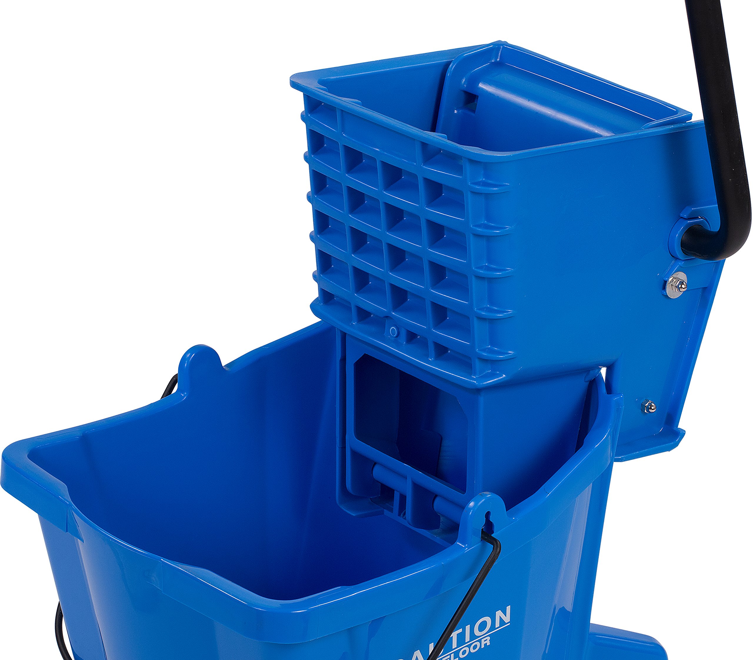 Carlisle FoodService Products Mop Bucket with Side-Press Wringer for Floor Cleaning, Restaurants, Offices, And Janitorial Use, Polyproylene, 26 Quarts, Blue