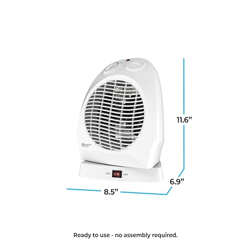 Comfort Zone Oscillating Space Heater with Adjustable Thermostat, Desktop, Fan-Forced, Portable, Overheat Sensor, Tip-Over Switch, Stay-Cool Housing, Ideal for Home, Bedroom, Office, 1,500W, CZ50