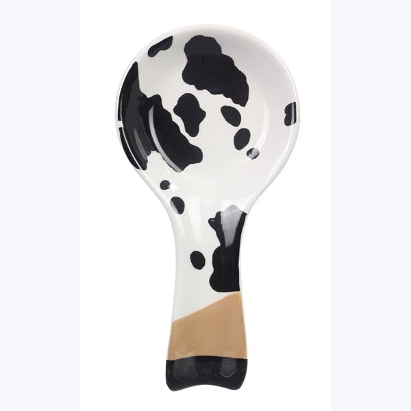 Young's Inc Ceramic Country Black and White Spoon Rest