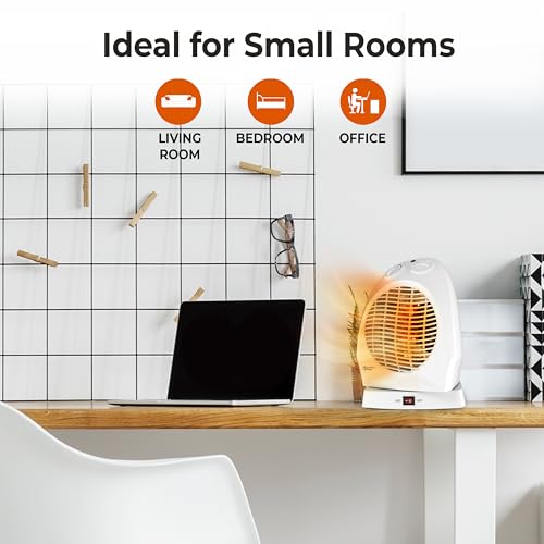 Comfort Zone Oscillating Space Heater with Adjustable Thermostat, Desktop, Fan-Forced, Portable, Overheat Sensor, Tip-Over Switch, Stay-Cool Housing, Ideal for Home, Bedroom, Office, 1,500W, CZ50