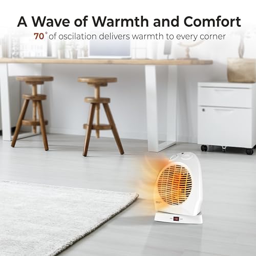 Comfort Zone Oscillating Space Heater with Adjustable Thermostat, Desktop, Fan-Forced, Portable, Overheat Sensor, Tip-Over Switch, Stay-Cool Housing, Ideal for Home, Bedroom, Office, 1,500W, CZ50