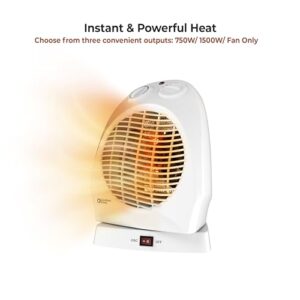 Comfort Zone Oscillating Space Heater with Adjustable Thermostat, Desktop, Fan-Forced, Portable, Overheat Sensor, Tip-Over Switch, Stay-Cool Housing, Ideal for Home, Bedroom, Office, 1,500W, CZ50