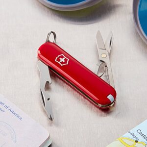 Victorinox Jetsetter Swiss Army Knife, Compact 7 Function Swiss Made Pocket Knife with Scissors, Magnetic Phillips Screwdriver and Key Ring – Red