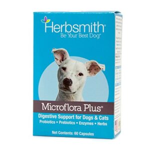 herbsmith microflora plus – dog digestion aid –probiotics and digestive enzymes for dogs – prebiotic for dogs – 60 capsules