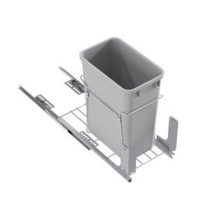 Dowell Alu Bottom Mount Pull- Out Waste Container W/Door Mounting Kit - Single Grey Recycling Bin- for Both 15” Frameless & Face Framed Cabinet -4012 0115 35