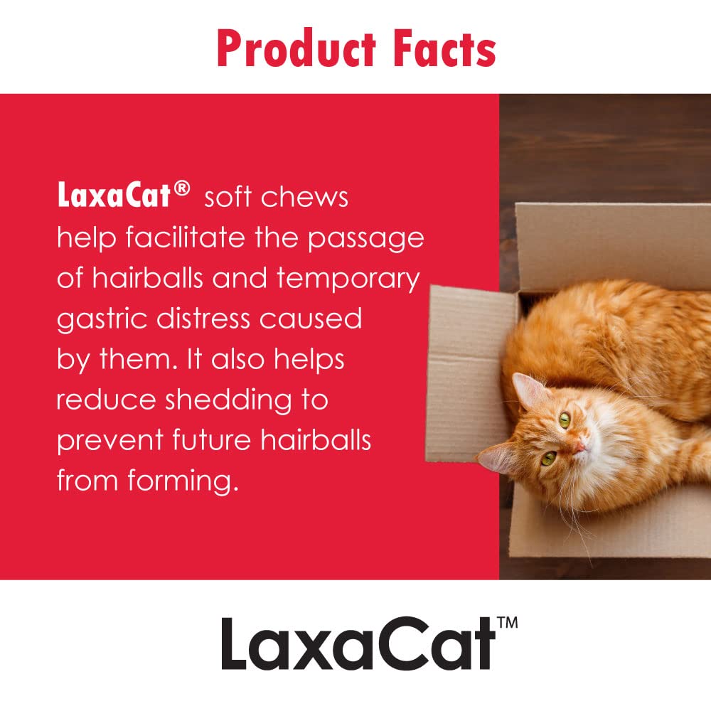 LaxaCat Hairball Formula for Cats - Supports Skin & Hair Coat, Vitamin, Mineral Oil - Healthy Coat - Regular Bowel Movement - Natural Ingredients - 270 Soft Chew