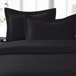 Elegant Comfort Linen 1500 Thread Count Wrinkle Resistant Ultra Soft Luxurious Egyptian Quality 3pc Duvet Cover Set, Solid, King/California King, Black