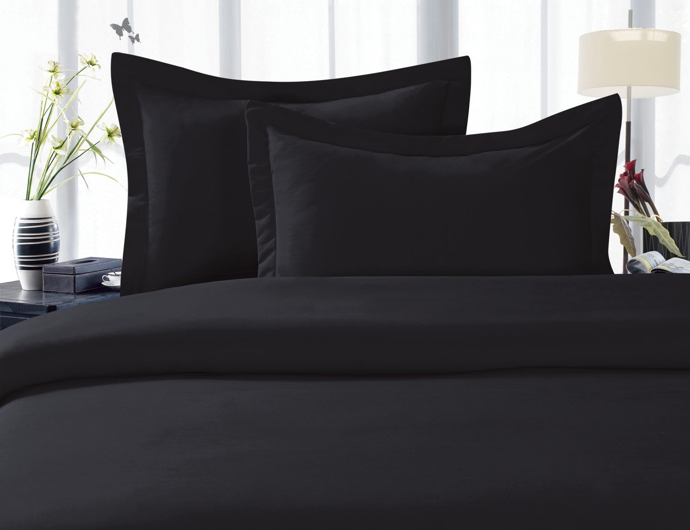 Elegant Comfort Linen 1500 Thread Count Wrinkle Resistant Ultra Soft Luxurious Egyptian Quality 3pc Duvet Cover Set, Solid, King/California King, Black